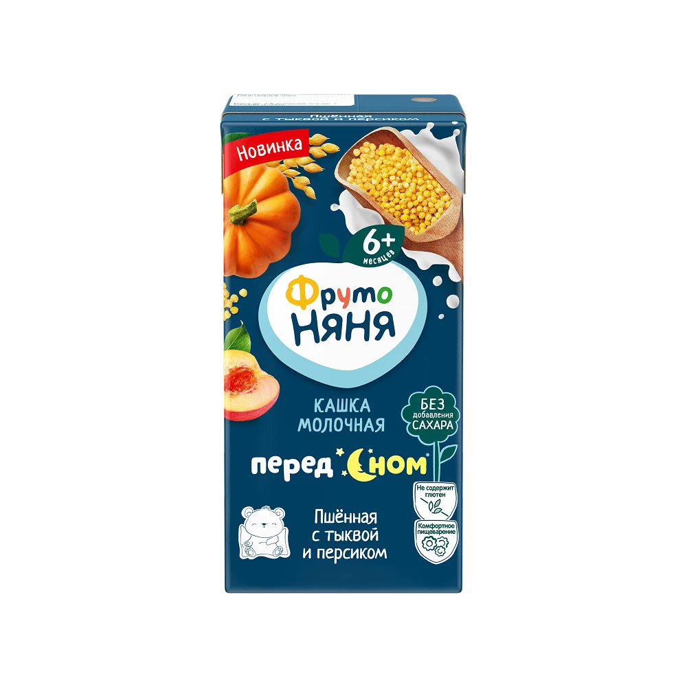 Cháo lỏng FrutoNyanya "Trước khi ngủ" vị sữa-kê kết hợp bí đỏ và đào